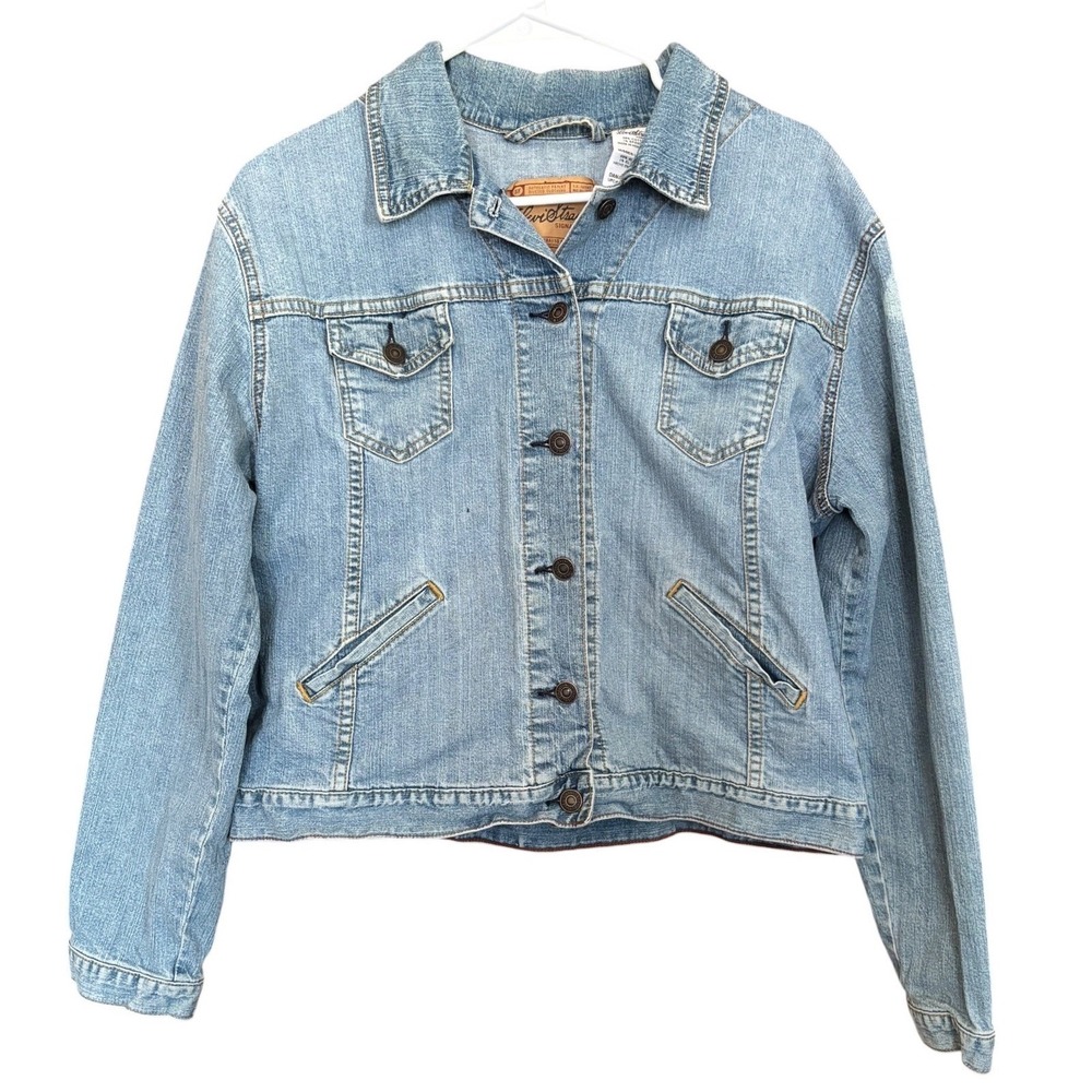 Levi Strauss Signature Denim Jacket Womens Large Light Wash Trucker Jean Coat